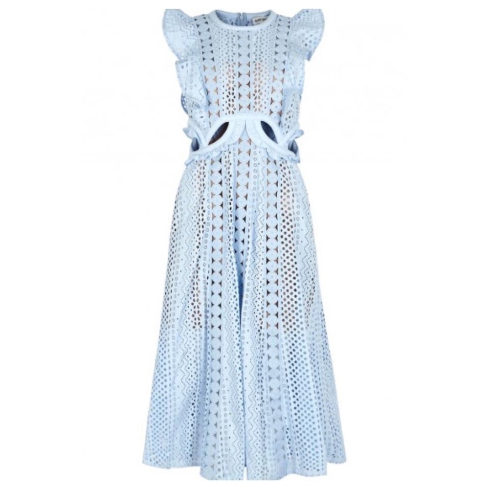 self-portrait - Sky Blue Cutout Guipure Lace and Broderie Anglaise Dress - 2